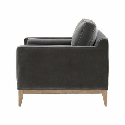 Parker Post Modern Sofa Chair Dark Dove Velvet Natural Oak Club Chairs Sideboards and Things By Essentials For Living