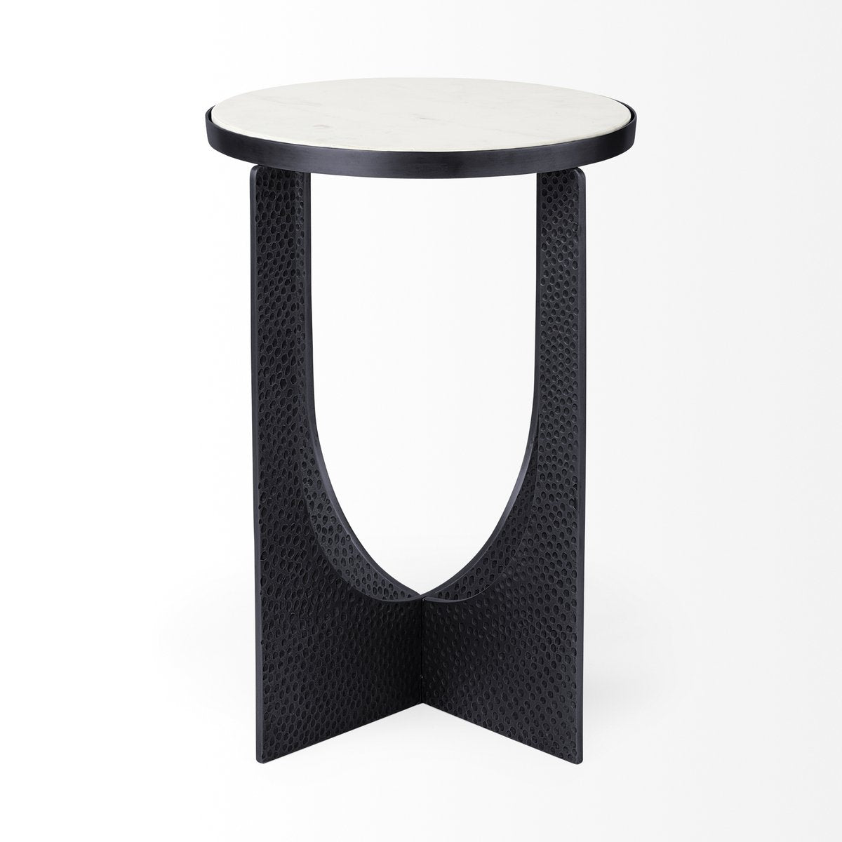 Mercana Patrick White Marble Top Round Accent Table