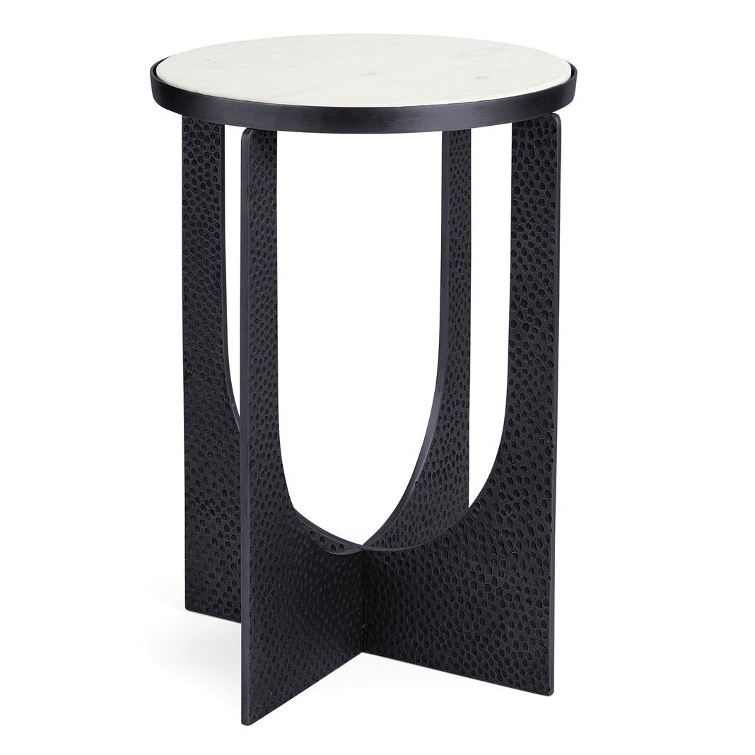 Mercana Patrick White Marble Top Round Accent Table