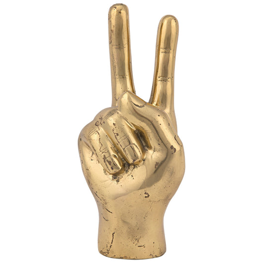 Peace Sign Antique Brass Sculpture-Statues & Sculptures-Noir-Sideboards and Things