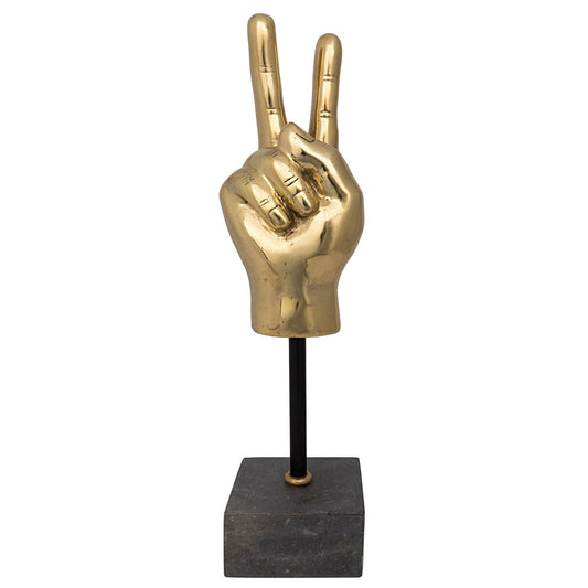 Peace Sign On Stand Marble Base Sculpture-Statues & Sculptures-Noir-Sideboards and Things