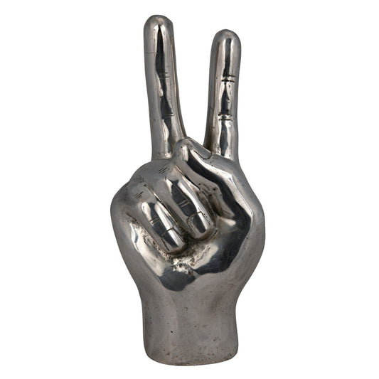 Peace Sign Silver Sculpture-Statues & Sculptures-Noir-Sideboards and Things