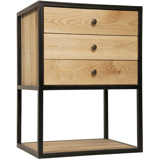 Pearce Natural Wood and Black Steel Rectangle Side Table-Side Tables-Noir-Sideboards and Things