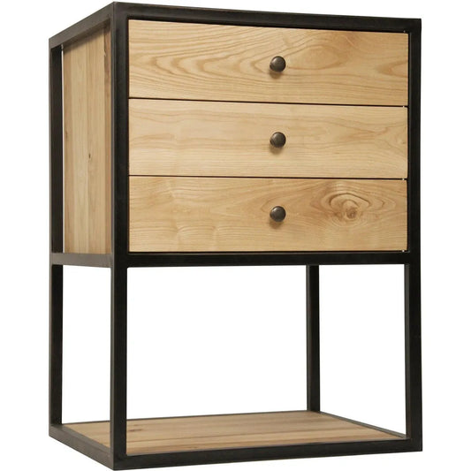 Noir Pearce Wood & Black Steel Rectangle Side Table