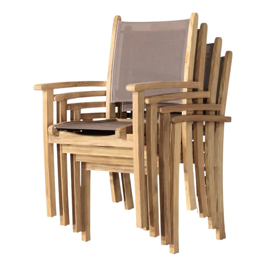 Pearl Stacking Teak Outdoor Dining Armchair (Set of 4)-Outdoor Dining Chairs-HiTeak-Sideboards and Things