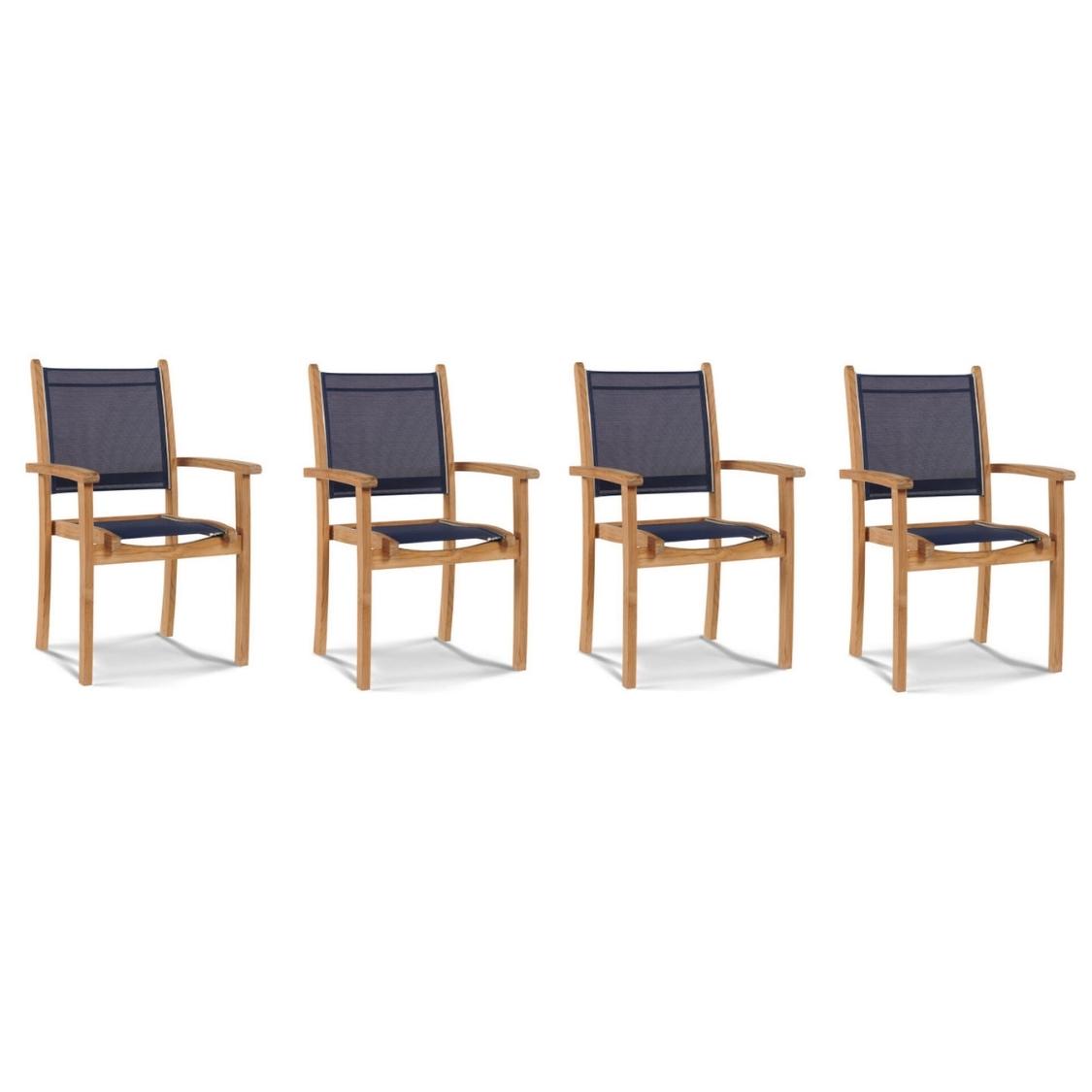 Pearl Stacking Teak Outdoor Dining Armchair (Set of 4)-Outdoor Dining Chairs-HiTeak-Blue-Sideboards and Things