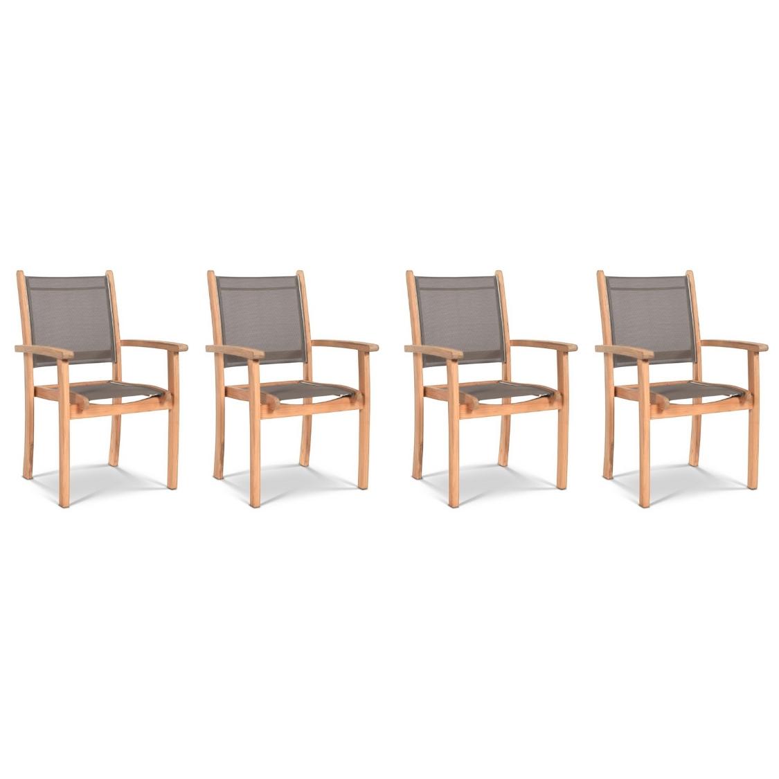 Pearl Stacking Teak Outdoor Dining Armchair (Set of 4)-Outdoor Dining Chairs-HiTeak-Taupe-Sideboards and Things