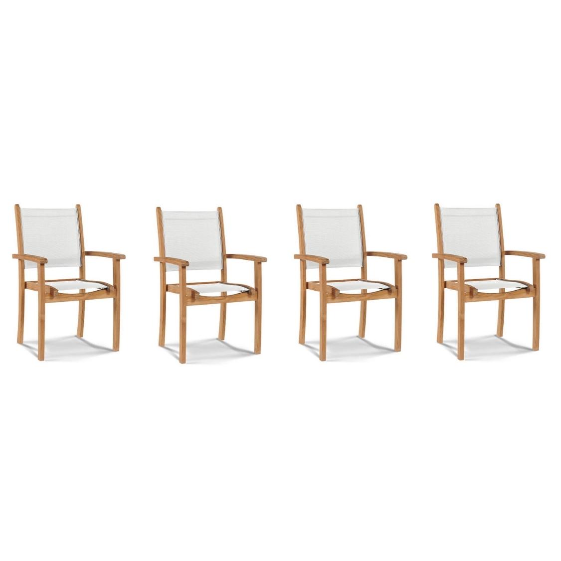 Pearl Stacking Teak Outdoor Dining Armchair (Set of 4)-Outdoor Dining Chairs-HiTeak-White-Sideboards and Things