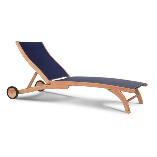 Pearl Teak Outdoor Reclining Chaise Lounger with Wheels-Outdoor Cabanas & Loungers-HiTeak-Blue-Sideboards and Things