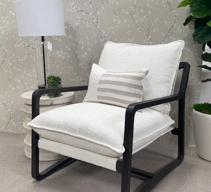 Performance Fabric White Boucle Brown Sling Hamlin Club Chair Club Chairs Sideboards and Things By Essentials For Living