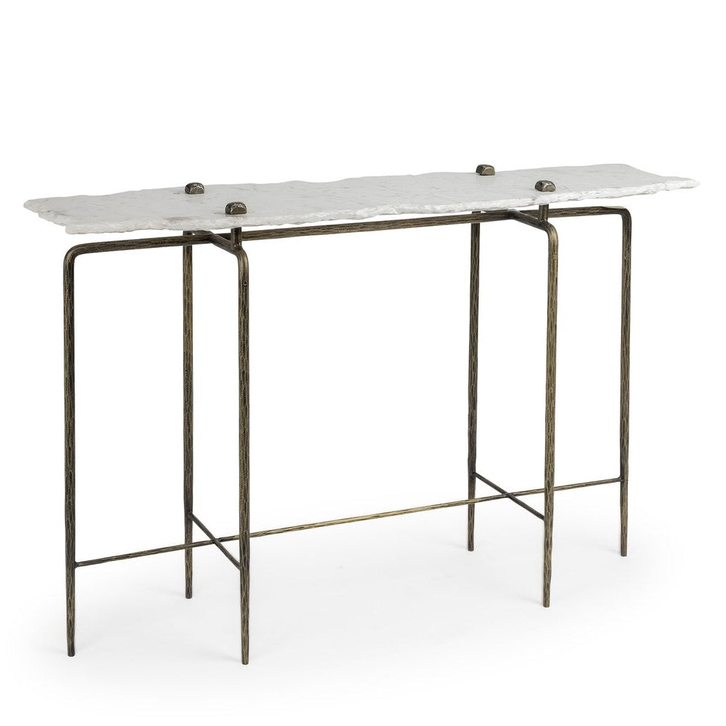 Mercana Pinera White Marble Top Rectangular Console Table