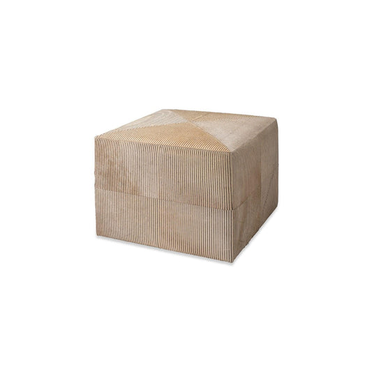 Pinstriped Cowhide Square Beige Ottoman - Large Ottomans Sideboards and Things By Jamie Young