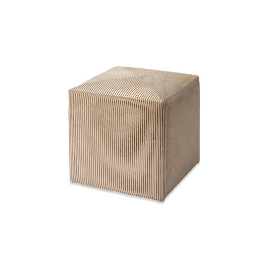 Pinstriped Cowhide Square Beige Ottoman - Small Ottomans Sideboards and Things By Jamie Young