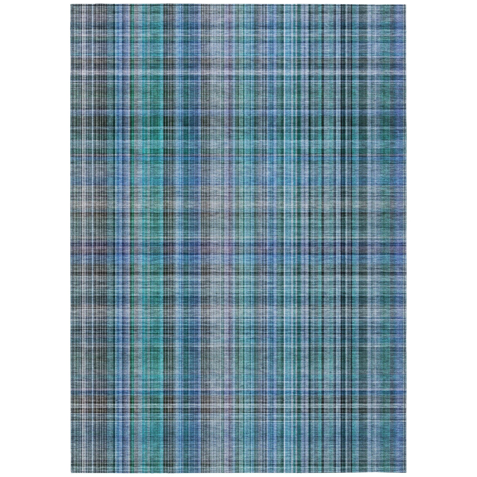 Addison Rugs Plaid Teal Washable Indoor-Outdoor Rug