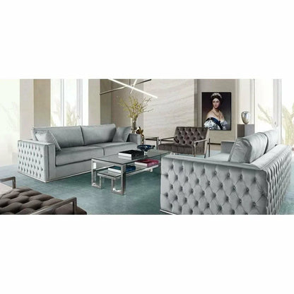 Platinum Grey Velvet Loveseat With Silver Metal Trim Sofas & Loveseats LOOMLAN By Diamond Sofa