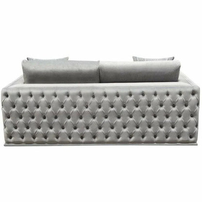 Platinum Grey Velvet Loveseat With Silver Metal Trim Sofas & Loveseats LOOMLAN By Diamond Sofa