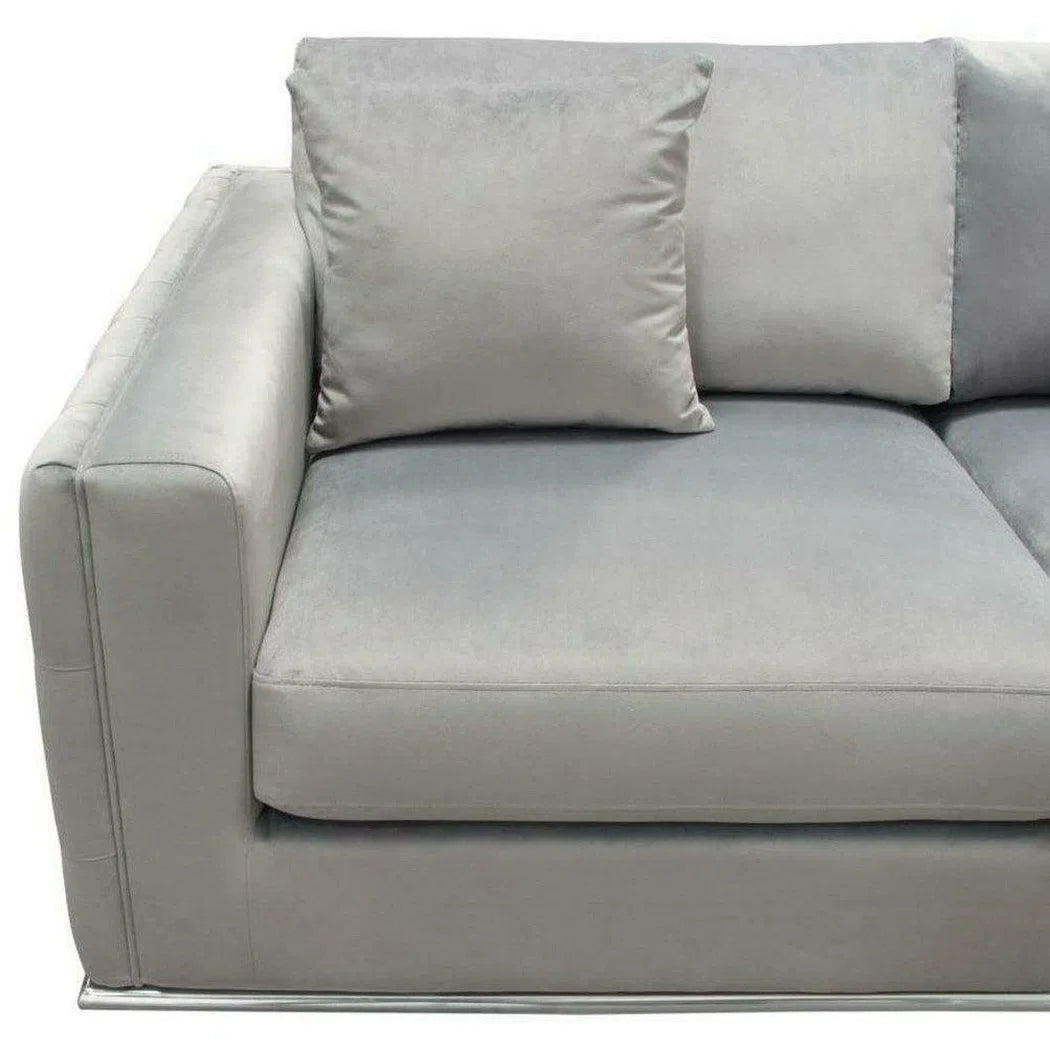 Platinum Grey Velvet Loveseat With Silver Metal Trim Sofas & Loveseats LOOMLAN By Diamond Sofa