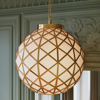 Polyhedron Elegant Modern Brass Finish Glass Pendant