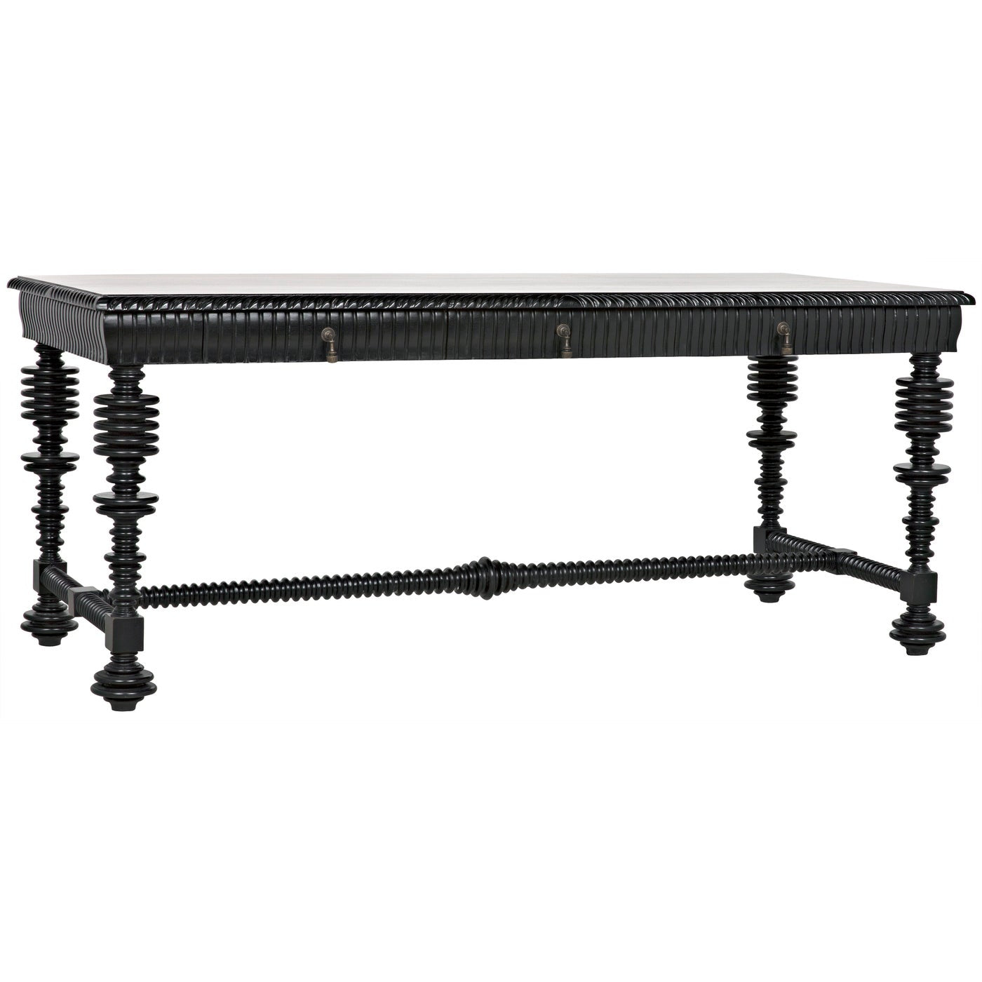 Portuguese Black Dining Table Carved Wood-Dining Tables-Noir-Sideboards and Things