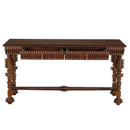 Portuguese Hand Rubbed Brown Wood Desk