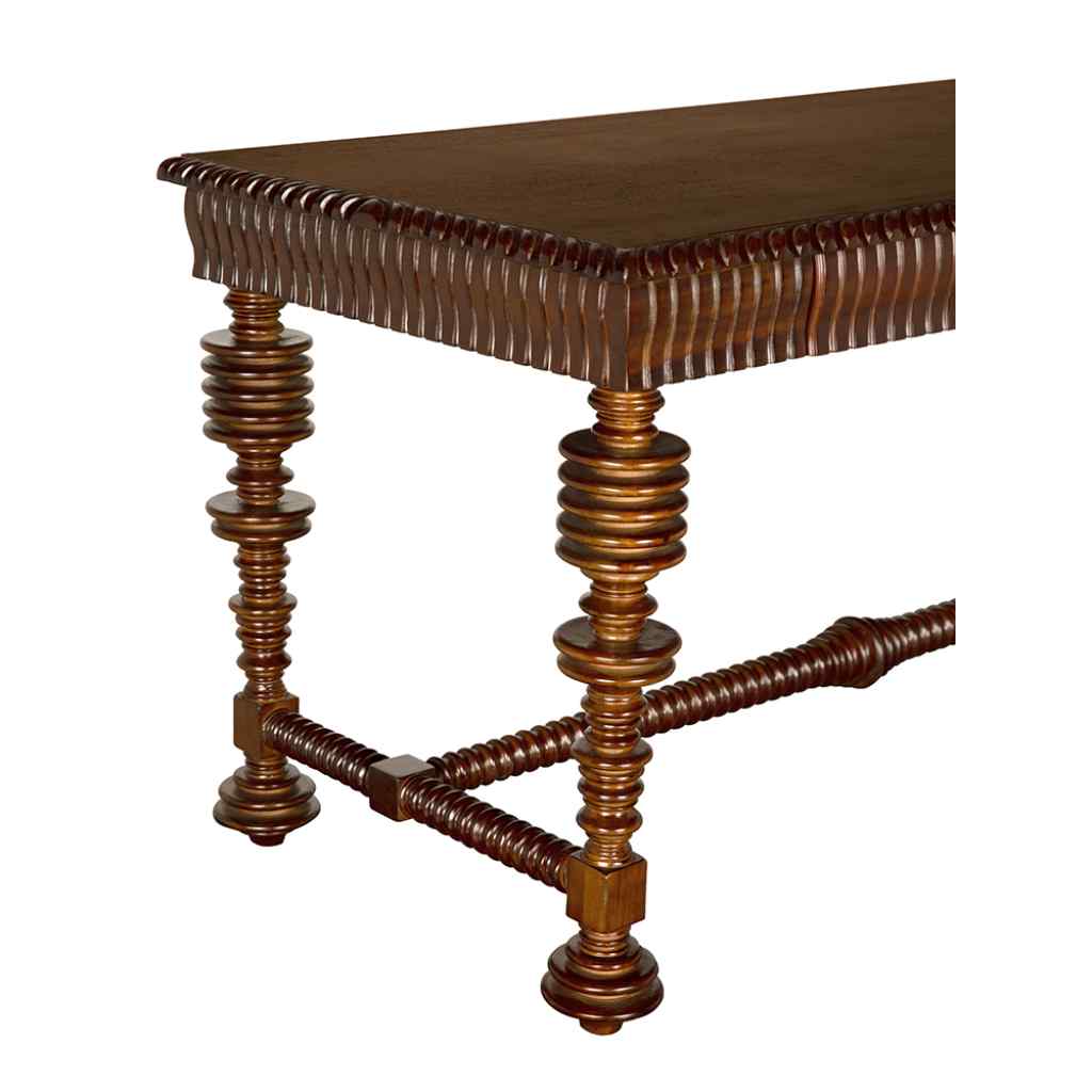 Portuguese Hand Rubbed Brown Wood Desk