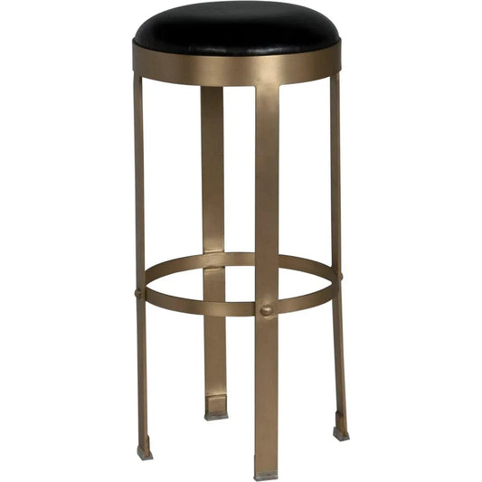 Noir Prince Genuine Black Leather Barstool