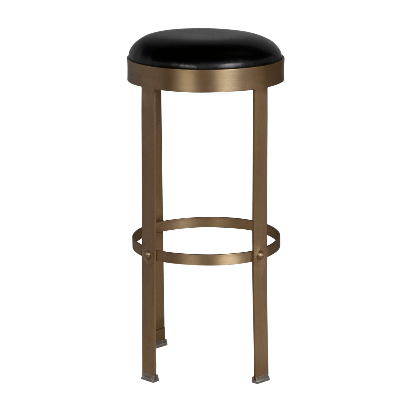 Prince Steel and Leather Stool with Brass Finish-Poufs and Stools-Noir-Sideboards and Things