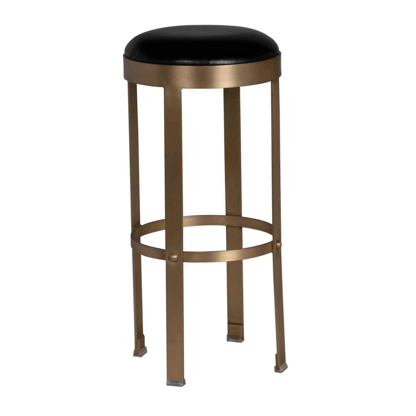 Prince Steel and Leather Stool with Brass Finish-Poufs and Stools-Noir-Sideboards and Things