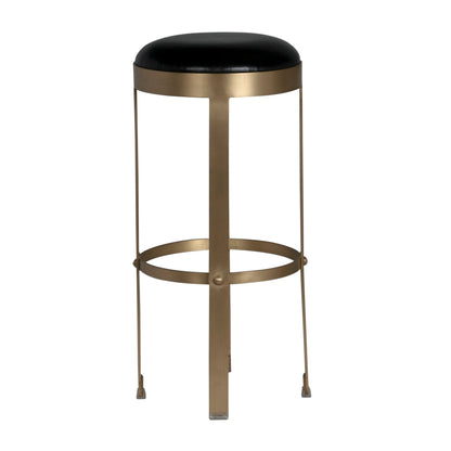 Prince Steel and Leather Stool with Brass Finish-Poufs and Stools-Noir-Sideboards and Things