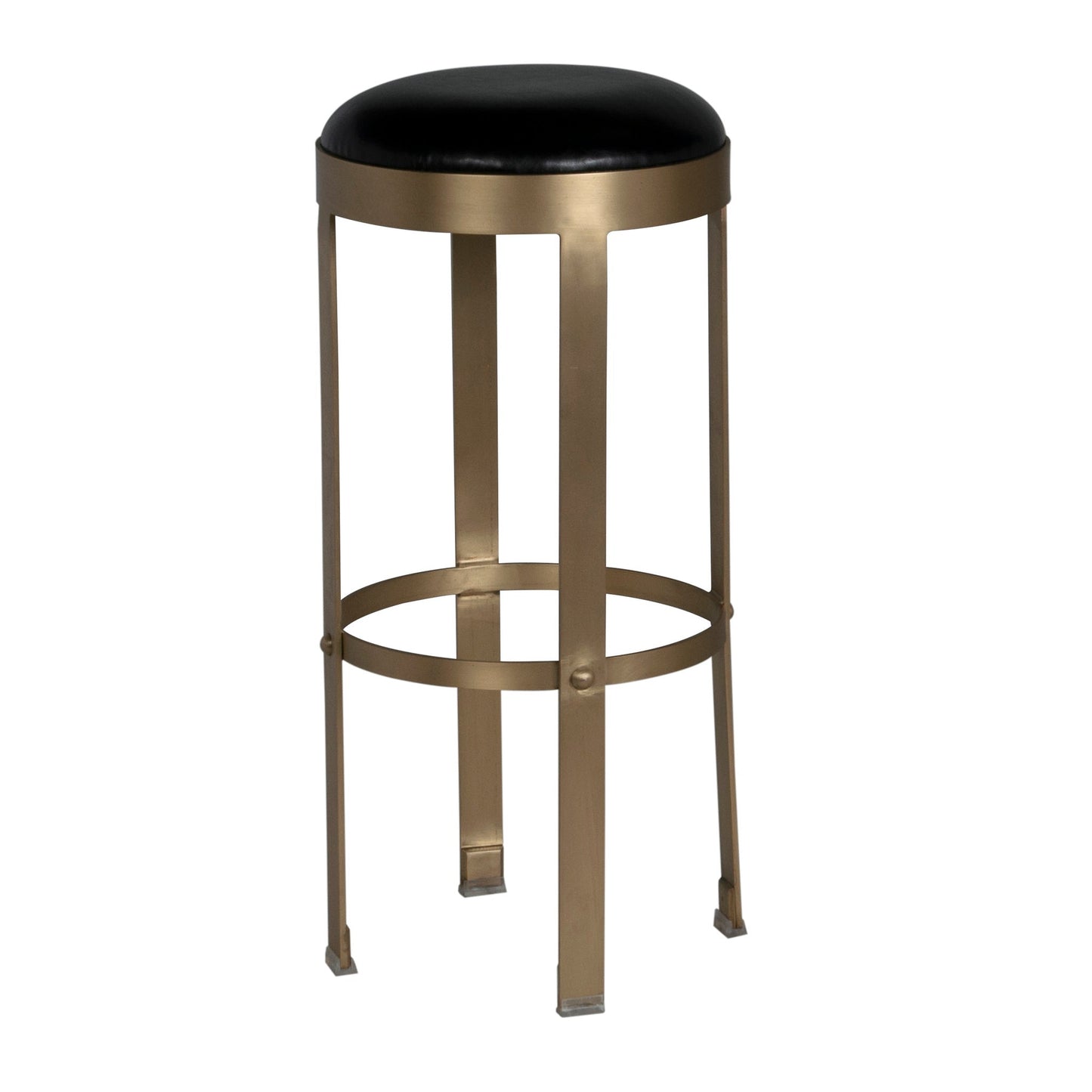 Prince Steel and Leather Stool with Brass Finish-Poufs and Stools-Noir-Sideboards and Things