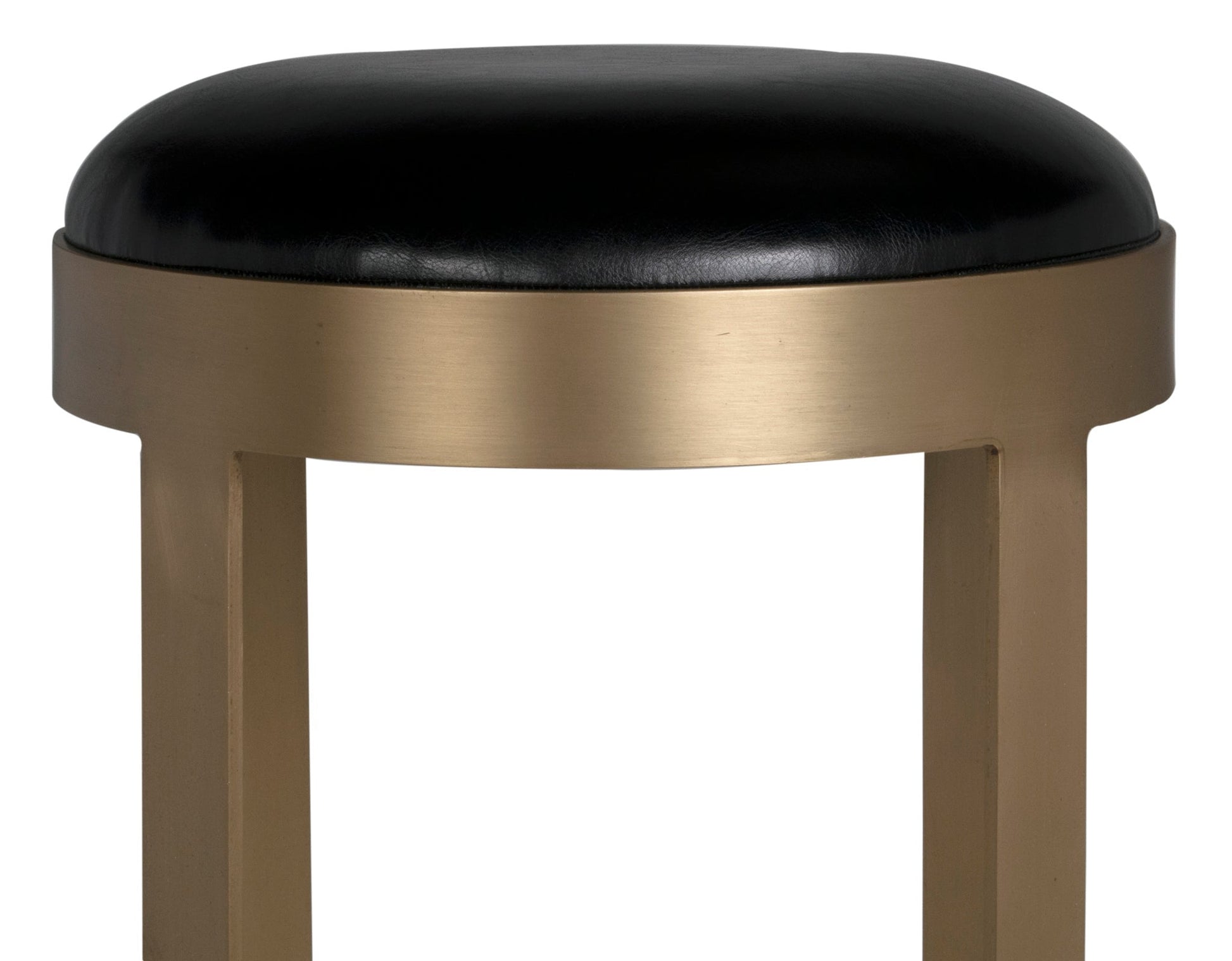 Prince Steel and Leather Stool with Brass Finish-Poufs and Stools-Noir-Sideboards and Things