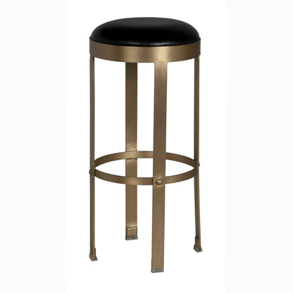 Prince Steel and Leather Stool with Brass Finish-Poufs and Stools-Noir-Sideboards and Things