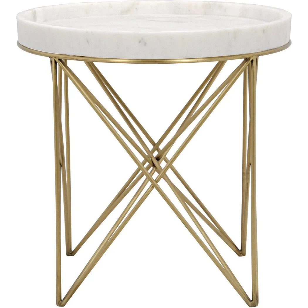 Noir Prisma Steel and Marble Round Side Table