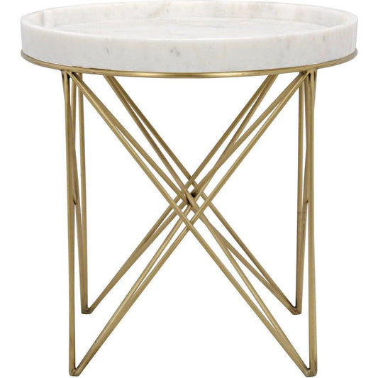 Noir Prisma Steel and Marble Round Side Table