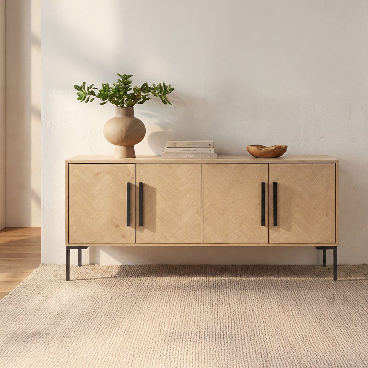 Fishbone Reclaimed Wood Four Doors Sideboard