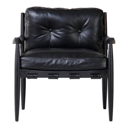 Turner Top-Grain Buffalo Leather and Ash Wood Black Arm Chair