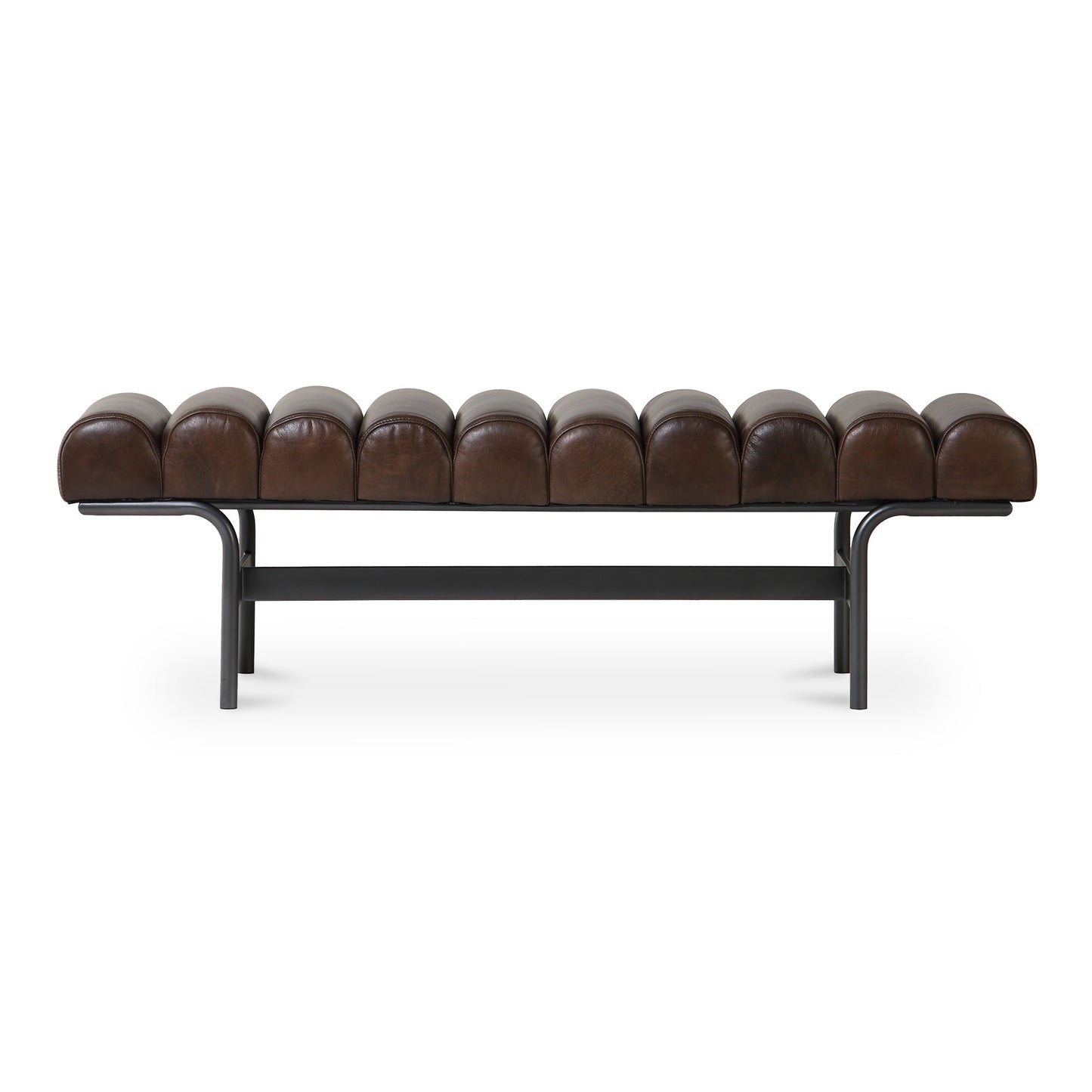 Harrison Top-Grain Buffalo Leather and Iron Dark Brown Bench