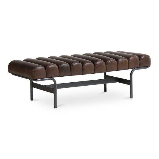 Harrison Top-Grain Buffalo Leather and Iron Dark Brown Bench