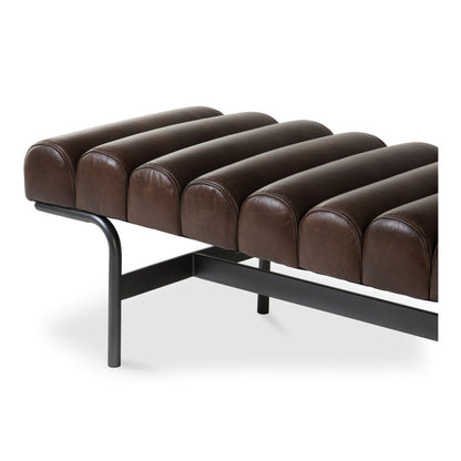 Harrison Top-Grain Buffalo Leather and Iron Dark Brown Bench