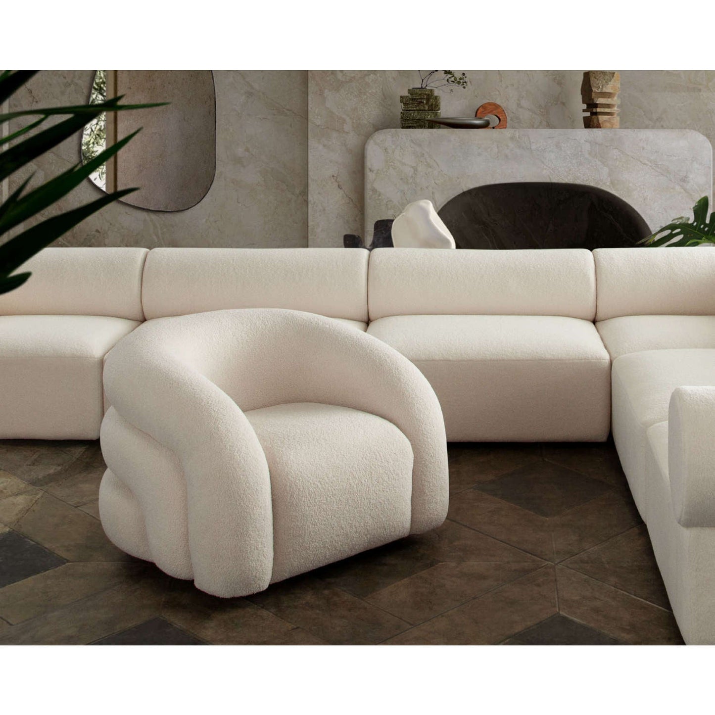 Quantum Swivel Accent Chair in Ivory Sherpa