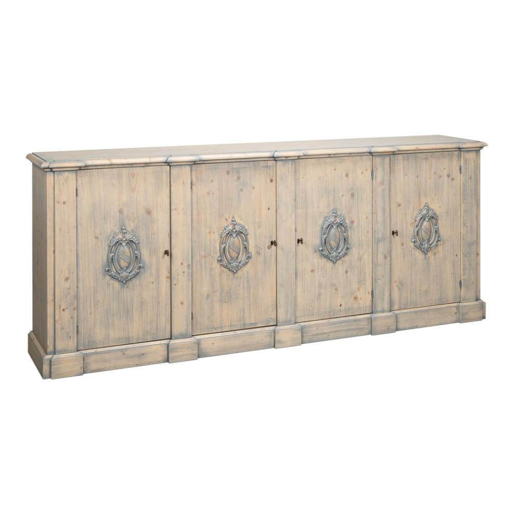 Crested Four Doors Wood Sideboard - Heirloom Quality Wood - view 25