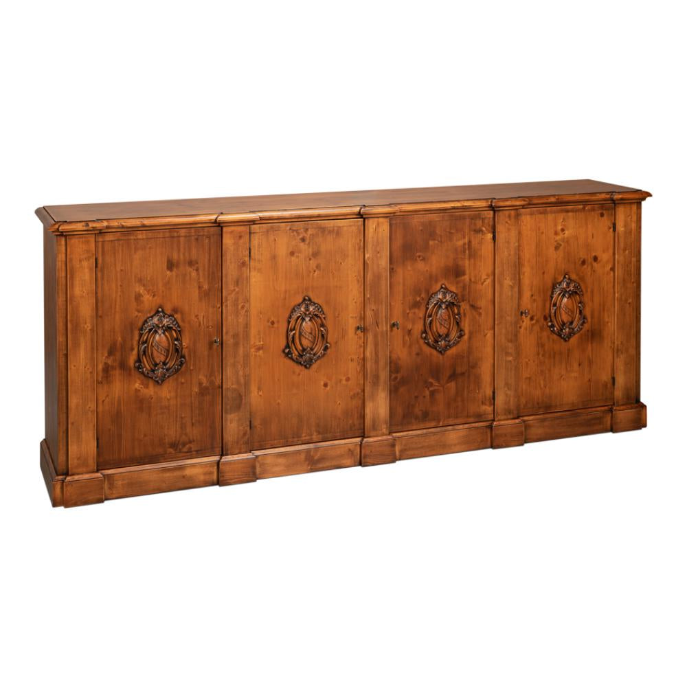 Crested Four Doors Wood Sideboard - Heirloom Quality Wood - view 12