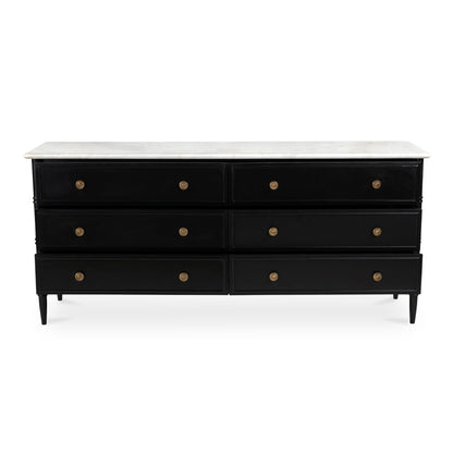 Eleanor Marble and Wood Black 6 Drawer Dresser