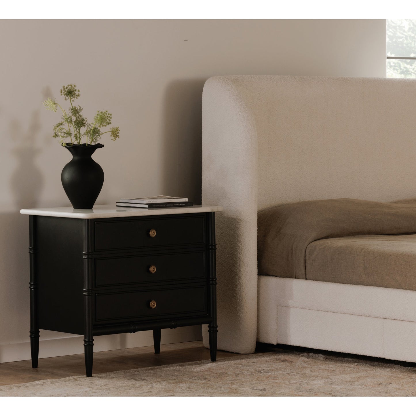 Eleanor Black With Marble Top Nightstand