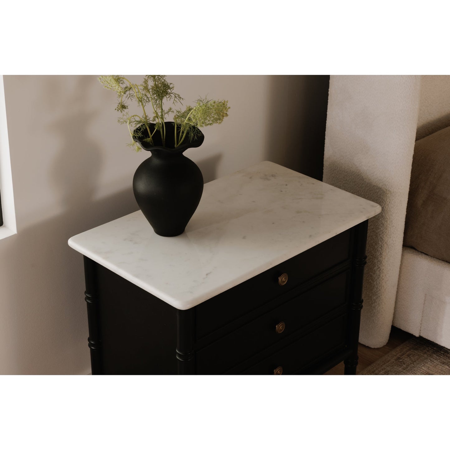 Eleanor Black With Marble Top Nightstand