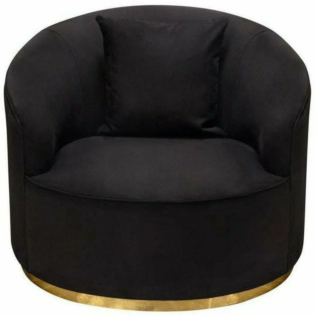 Raven Black Velvet Barrel Chair Gold Trim Club Chairs Sideboards and Things  By Diamond Sofa