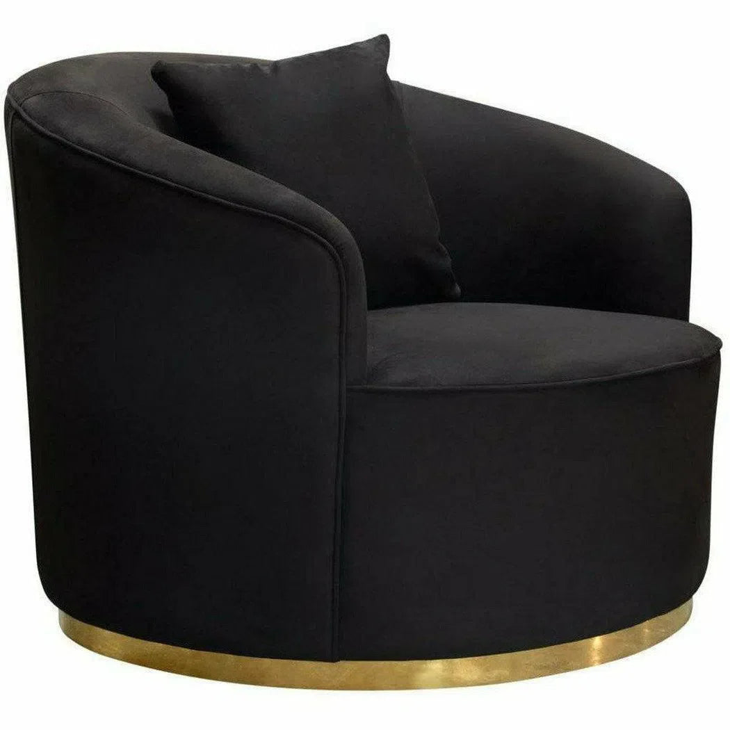 Raven Black Velvet Barrel Chair Gold Trim Club Chairs Sideboards and Things  By Diamond Sofa