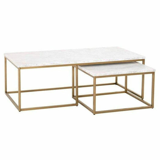 Rectangle White Nesting Marble Brushed Gold Coffee Tables Sideboards and Things By Essentials For Living