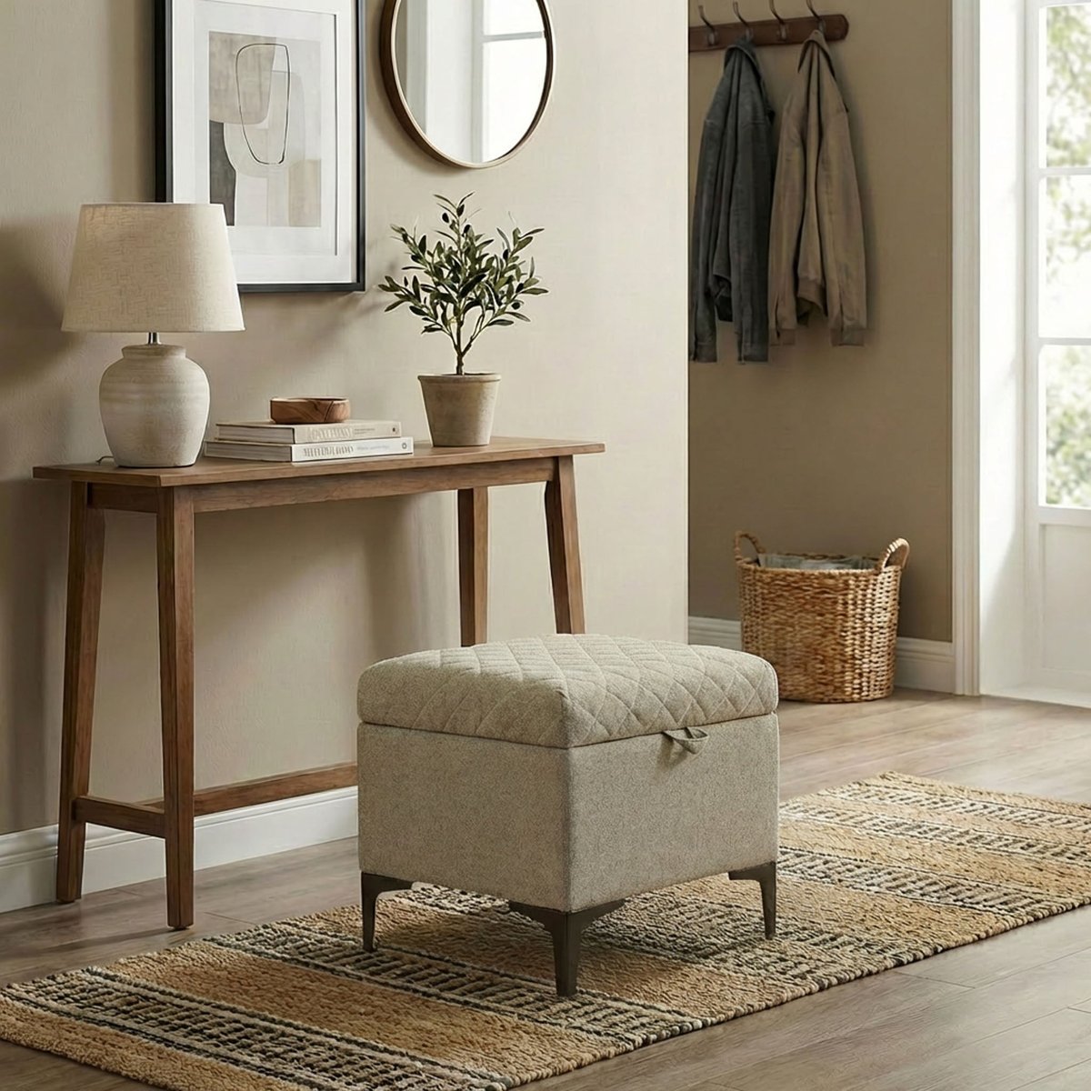LH Home Reece Fabric Storage Ottoman
