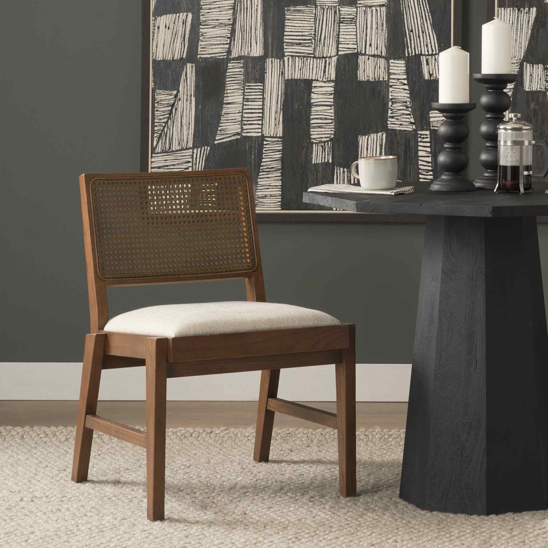 Mercana Reid Cream Fabric Armless Dining Chair 2PC
